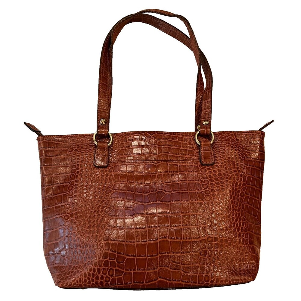 Patricia Nash Croc Embossed Vintage Leather Lindsell Large Tote Bag British Tan